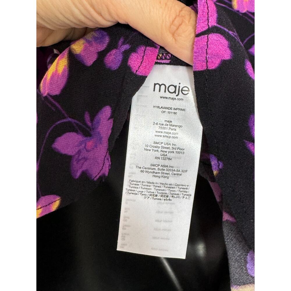 Maje Floral Blouse Womens Large Long Sleeve Top Puff Shoulder Career Feminine - Picture 12 of 15